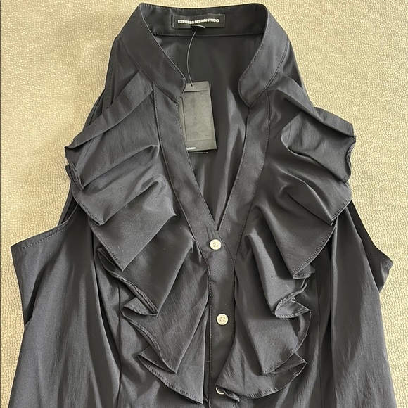 Express Black Ruffled Blouse - Picture 2 of 5